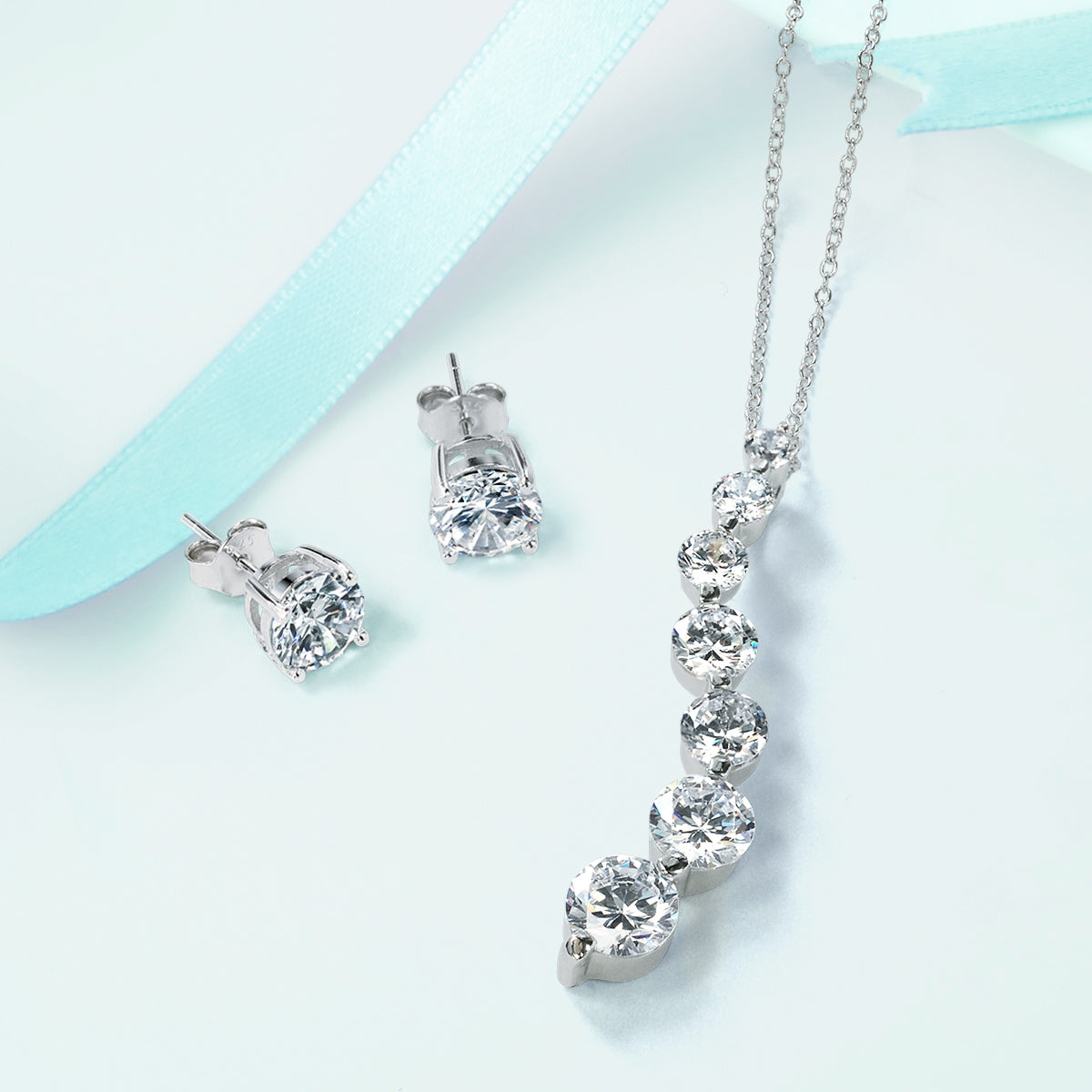 Love Is A Journey Cubic Zirconia7 Solitaire CZ Pendant Necklace Sterling Silver