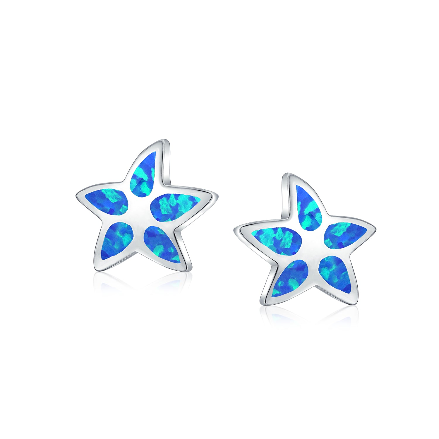 Blue Opal Starfish Stud Earrings October Birthstone Ocean
