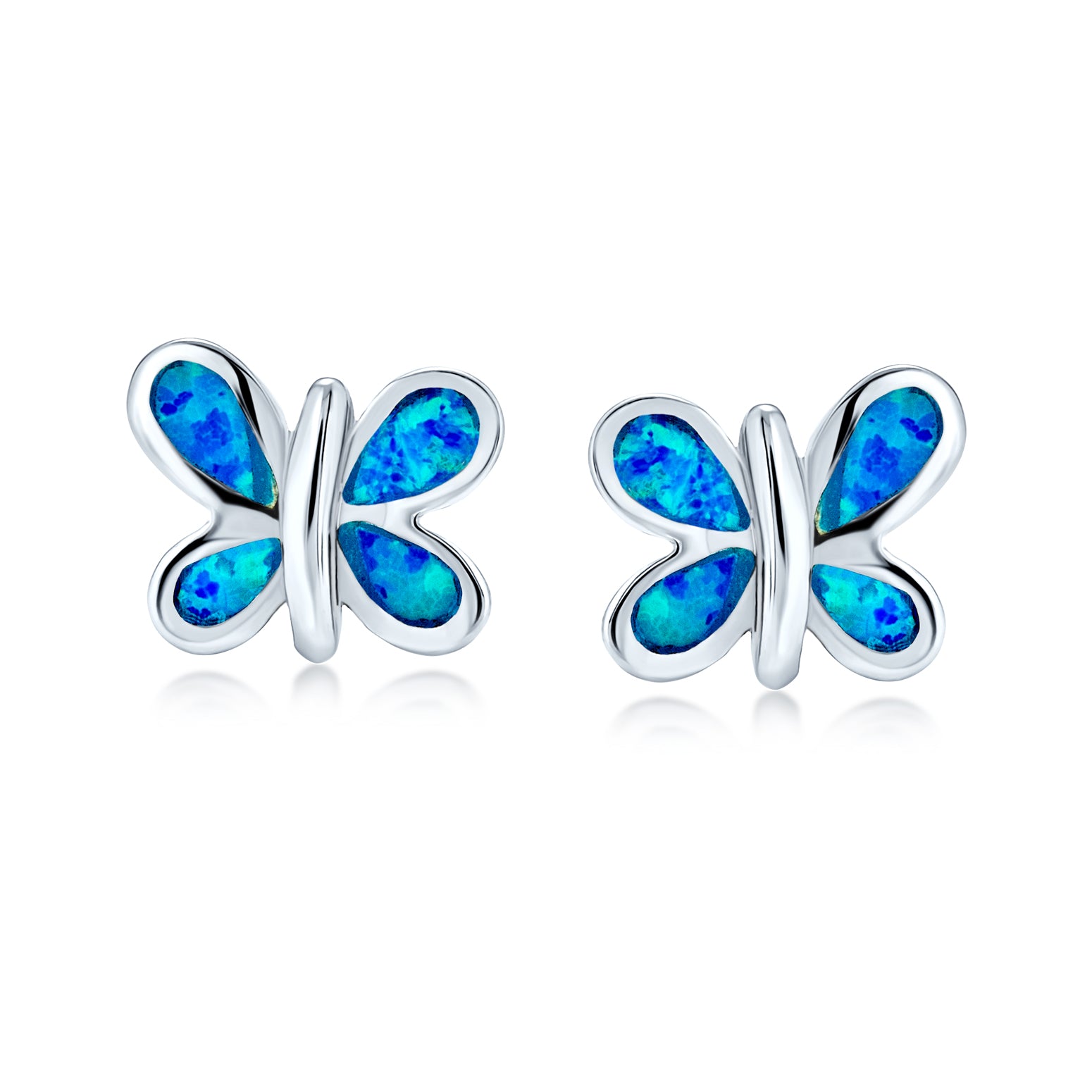 Blue Opal Butterfly Stud Earrings Silver October Birthstone