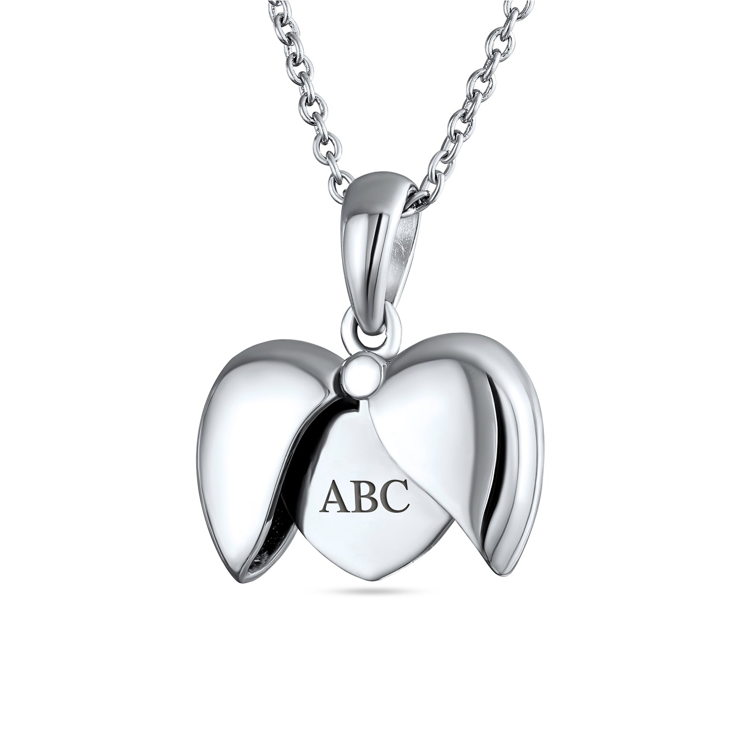 BEST MOM Word Angel Wing Heart Locket Pendant Necklace .925 Sterling Silver