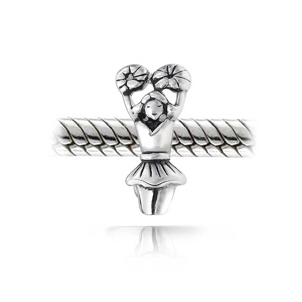 Set of 2 USA Rugby Sports & School Spirit Cheerleader Charm Bead Sterling Silver