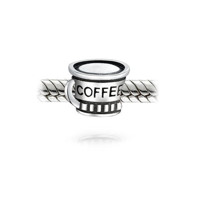 Set of 2 Latte Travel Mug Cup Coffee and Calculator Charm Bead Sterling Silver