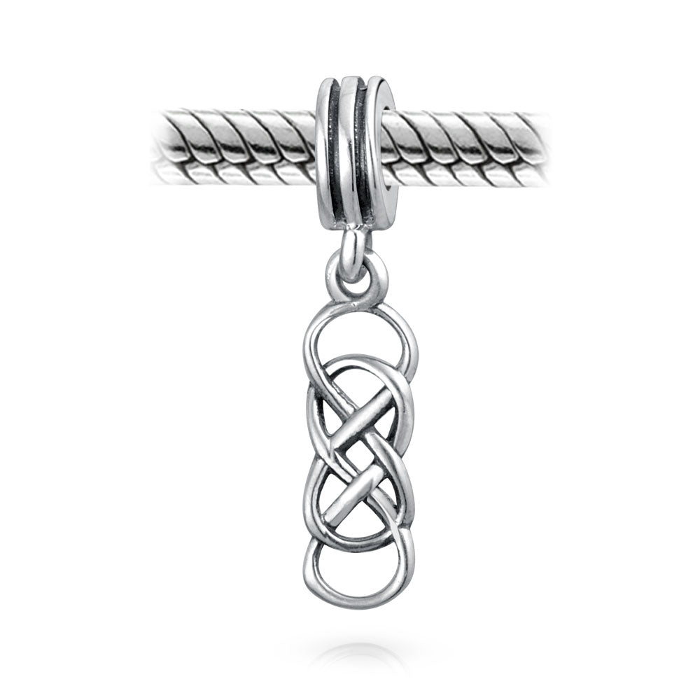 Set of 2 Romantic Celtic Love Knot Infinity Dangle Charm Bead Sterling Silver