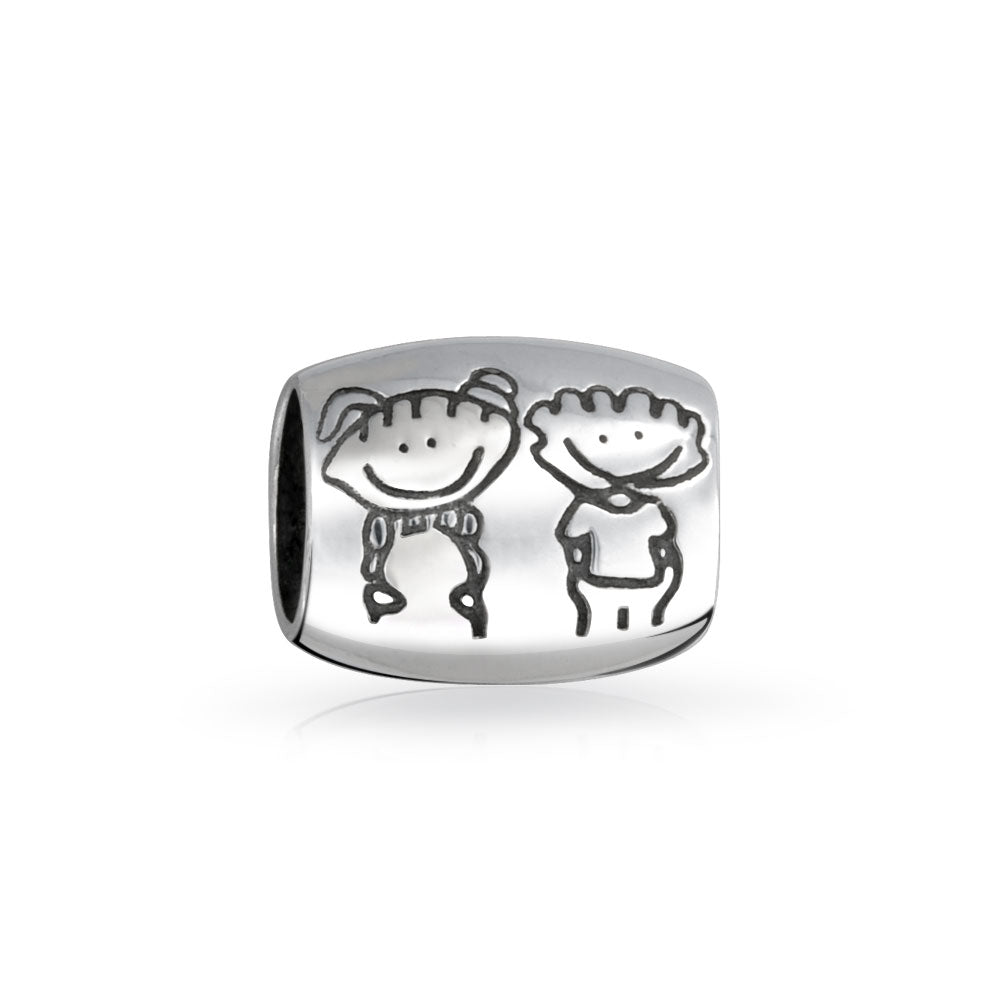 Set of 2 Mother's Day SUPER MOM and BFF Friendship Charm Bead Sterling Silver