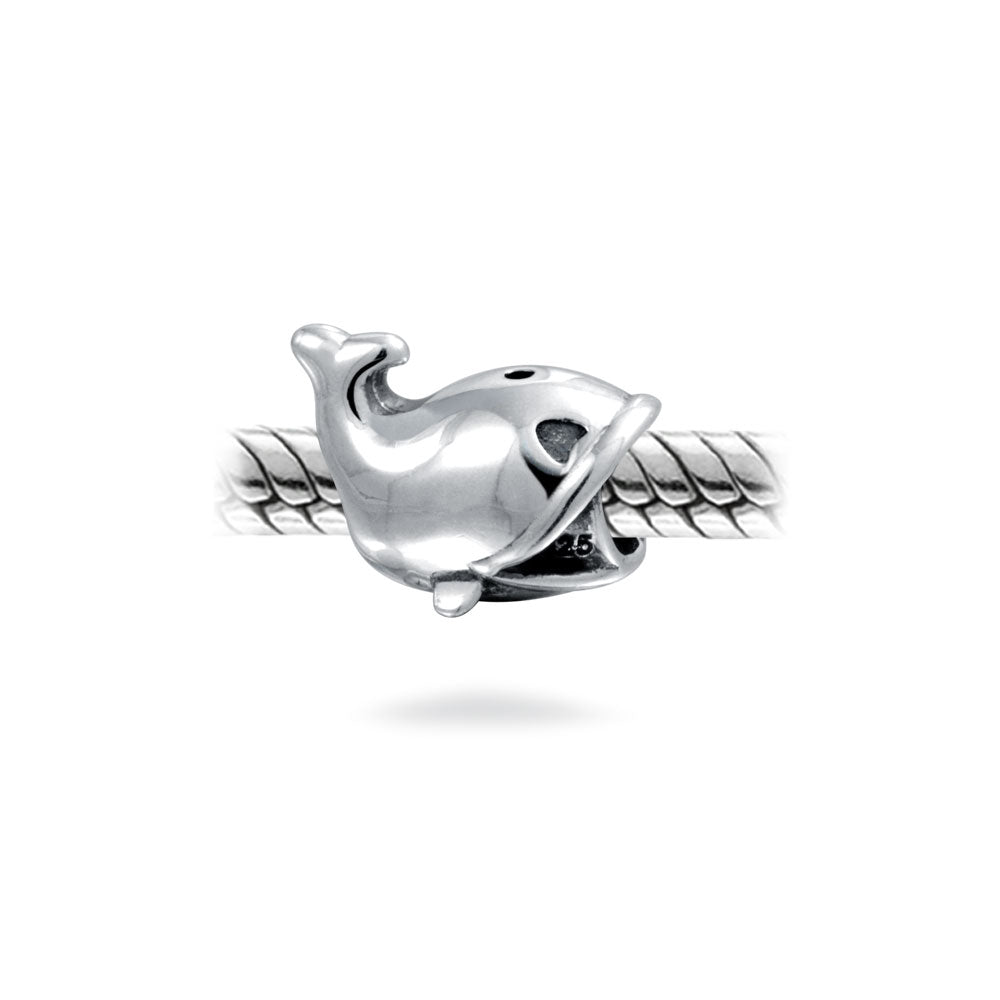 Set of 2 Nautical Ocean Whale Charm Bead Glass Oxidized Sterling Silver