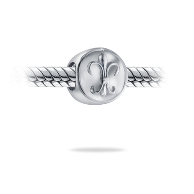 Set of 2 Symbolic Flower Ornate Fleur De Lis Charm Bead Sterling Silver