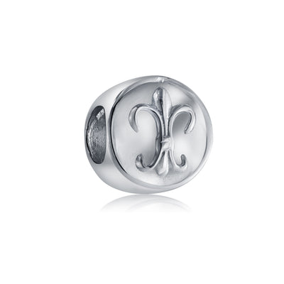 Set of 2 Symbolic Flower Ornate Fleur De Lis Charm Bead Sterling Silver