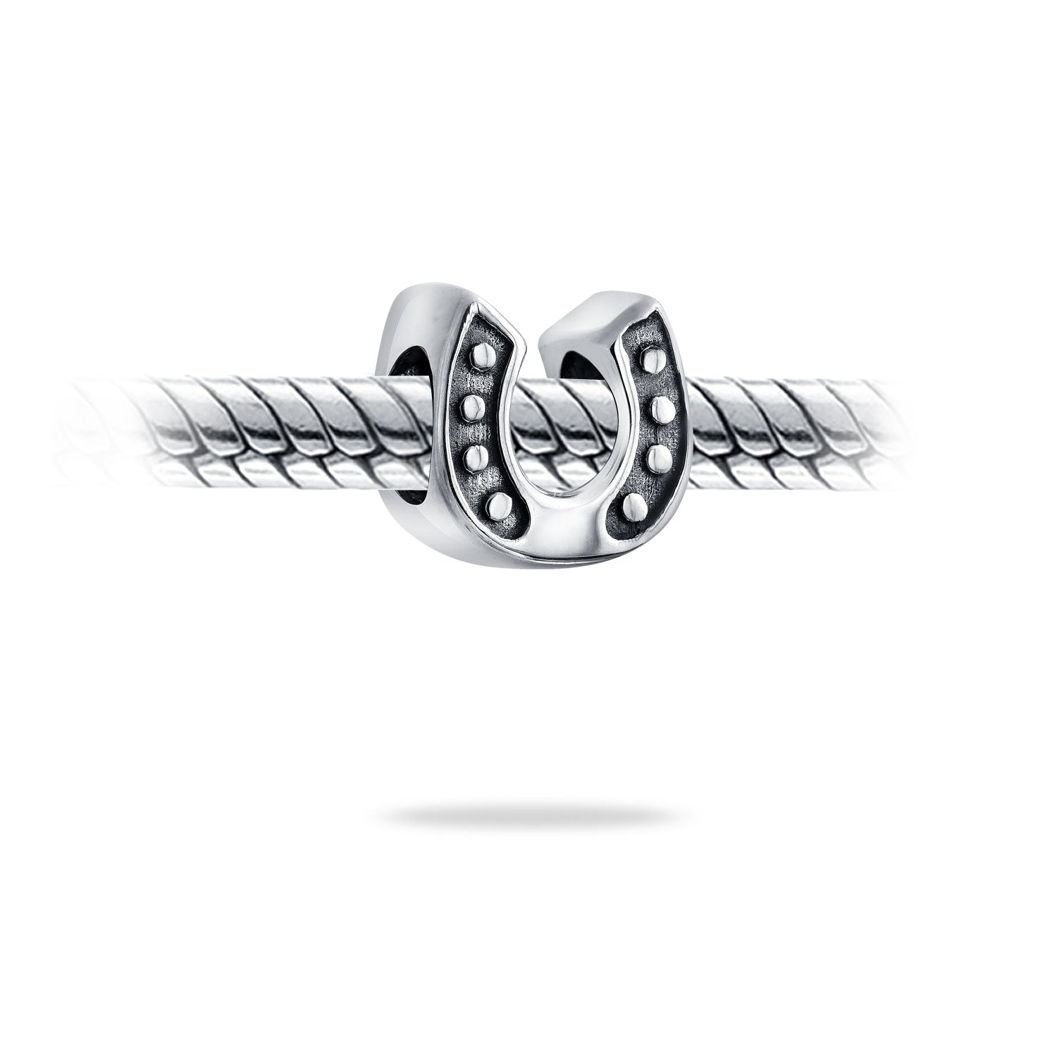 Sterling Silver Lucky Western Equestrian Horseshoe Good Luck Charm Bead for Bracelet (Set of 2)
