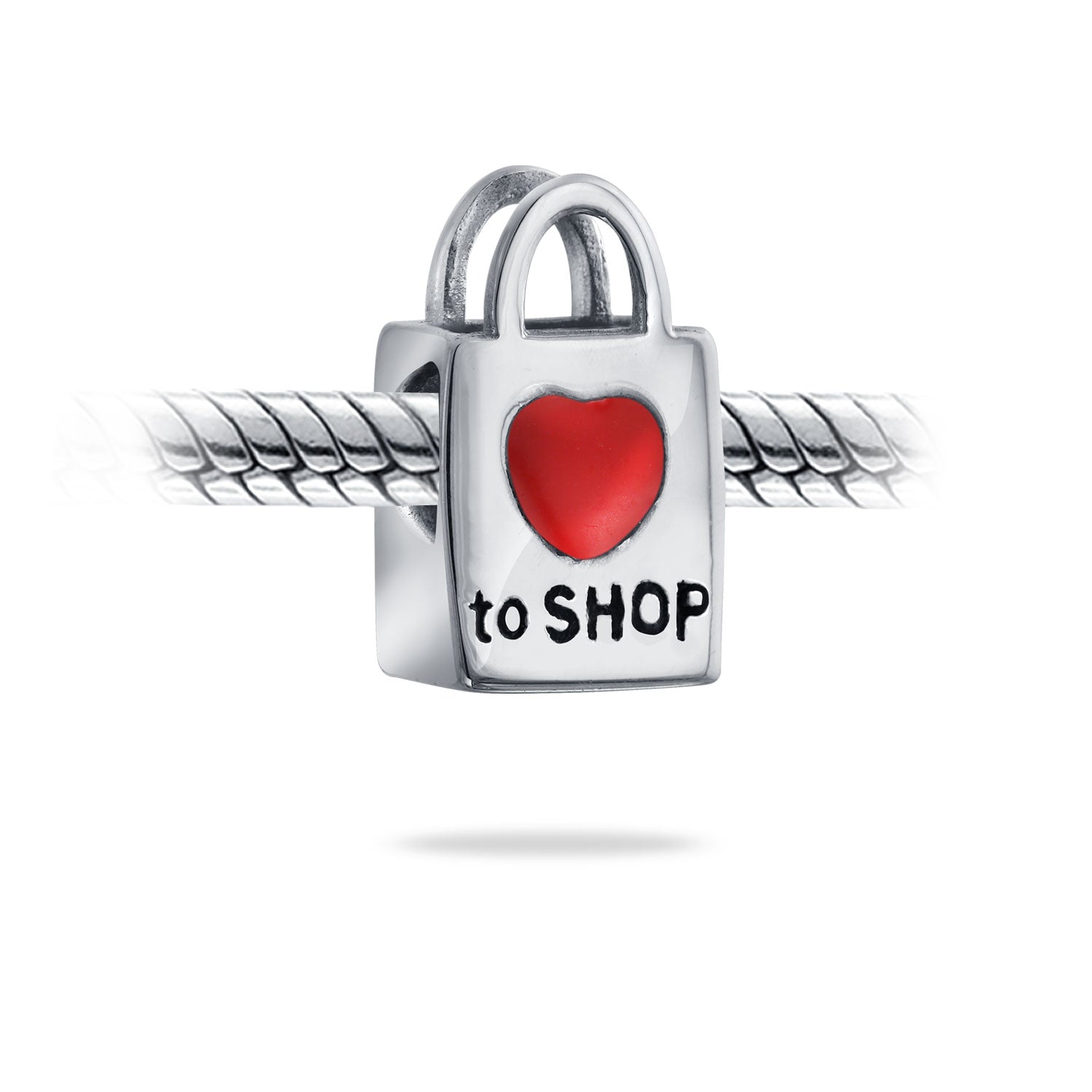 .925 Sterling Silver Shopping Bag Heart Love Charm Bead Oxidized for Bracelet