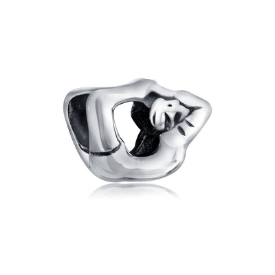 Set of 2 Black White Yin Yang Yogi Gymnastics Yoga Pose Charm Bead Enamel Silver