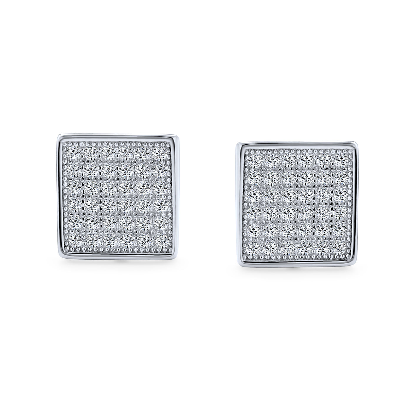 Set of 2 Geometric Square CZ Stud Earrings Gold Sterling Silver