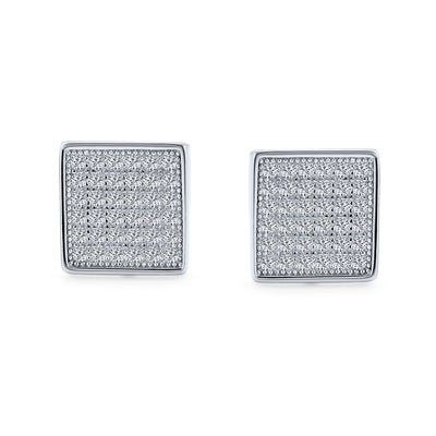 Set of 2 Geometric Square CZ Stud Earrings Gold Sterling Silver
