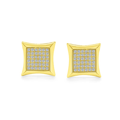 Set of 2 Square Shaped CZ Stud Earrings Gold Plated Sterling Silver