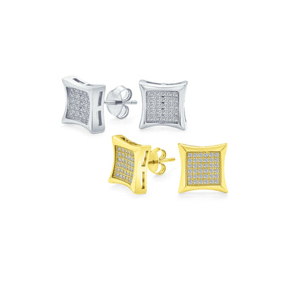 Set of 2 Square Shaped CZ Stud Earrings Gold Plated Sterling Silver