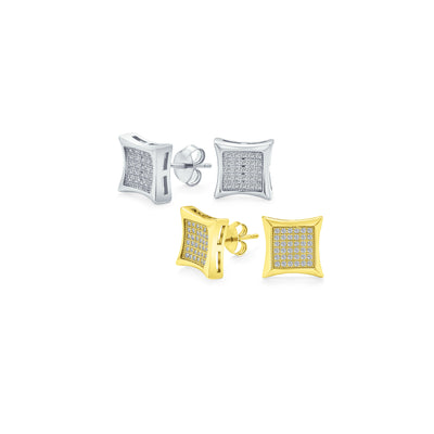 Set of 2 Square Shaped CZ Stud Earrings Gold Plated Sterling Silver