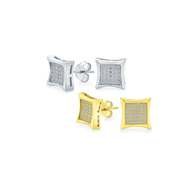 Set of 2 Square Shaped CZ Stud Earrings Gold Plated Sterling Silver