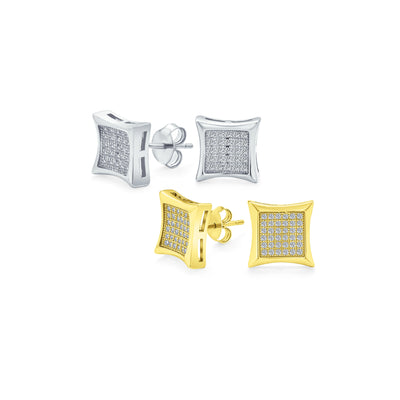 Set of 2 Square Shaped CZ Stud Earrings Gold Plated Sterling Silver