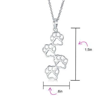 Animal Paw Prints Pendant Necklace in Sterling Silver for Pet Lovers