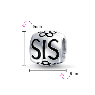 Set of 2 SIS and Heart Flower Filigree Round Bouquet Barrel Charm Bead Silver