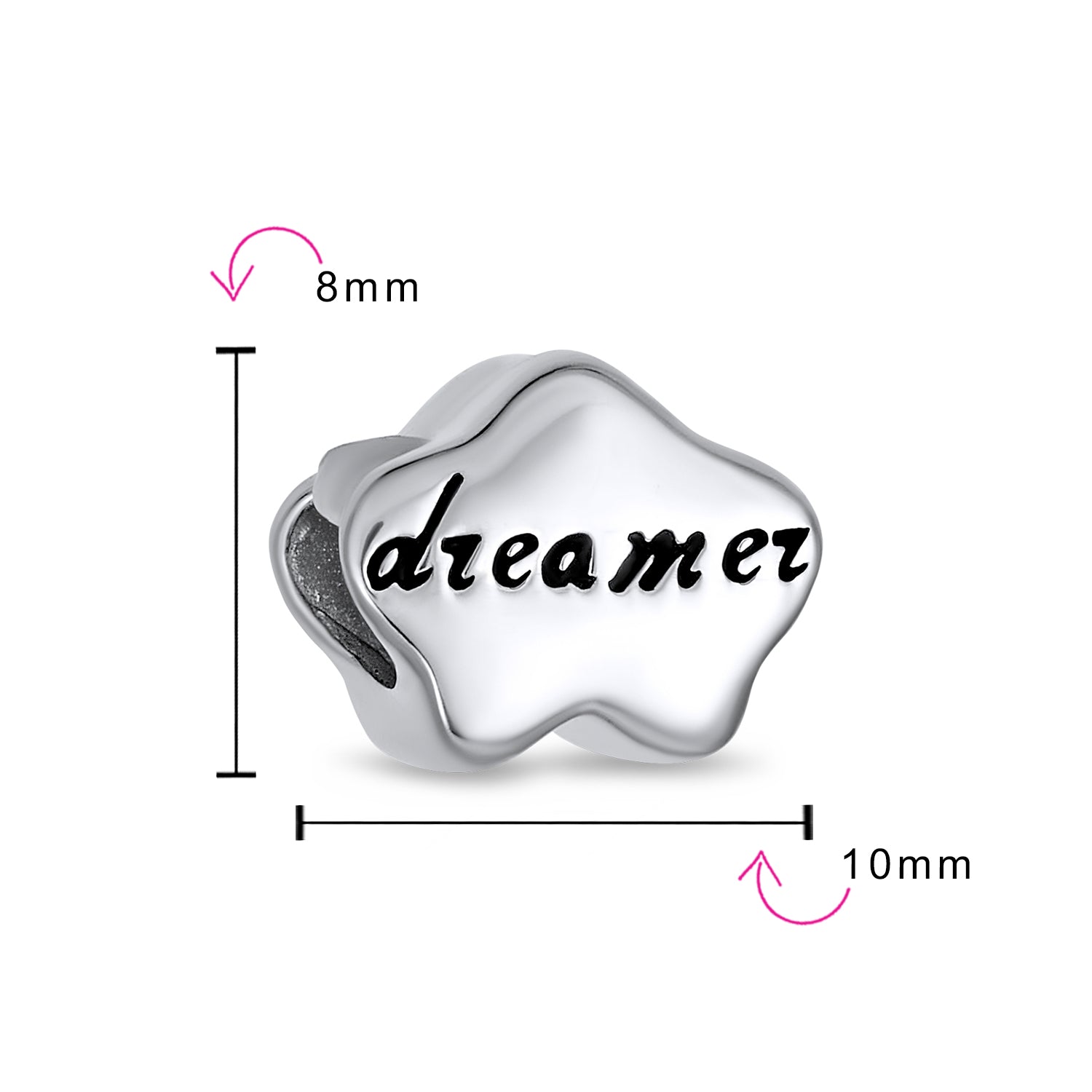 .925 Sterling Silver Guardian Fairy Angel Cherub Wings Heart & Cloud Word Dreamer Charm Bead (Set)