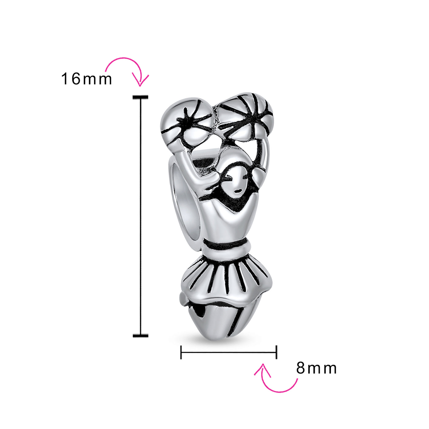 Set of 2 USA Rugby Sports & School Spirit Cheerleader Charm Bead Sterling Silver