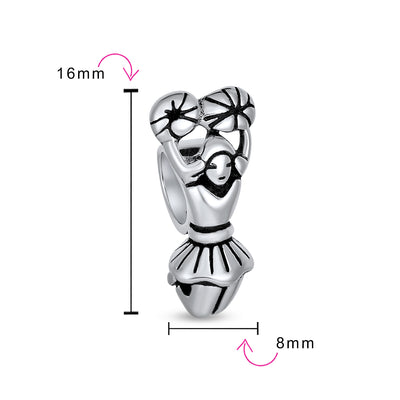 Set of 2 USA Rugby Sports & School Spirit Cheerleader Charm Bead Sterling Silver