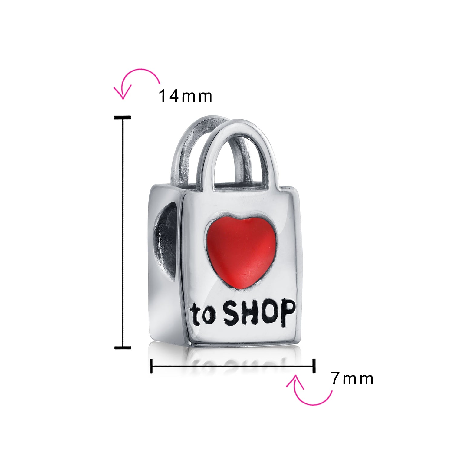 .925 Sterling Silver Shopping Bag Heart Love Charm Bead Oxidized for Bracelet