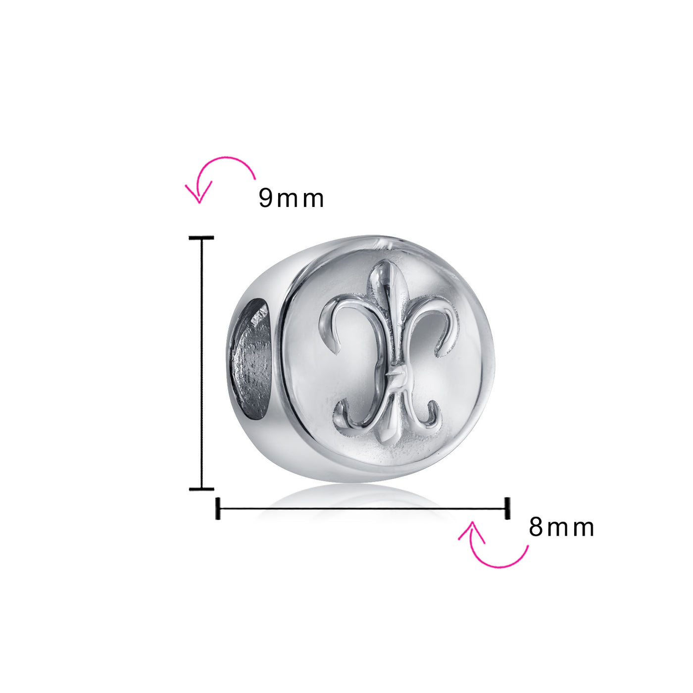 Set of 2 Symbolic Flower Ornate Fleur De Lis Charm Bead Sterling Silver