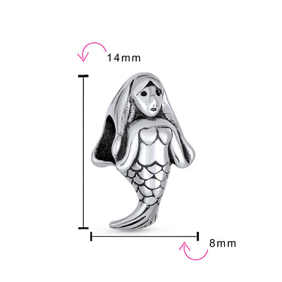 Set of 2 Nautical Clam Shell and Sea Nymph Mermaid Charm Bead Sterling Silver
