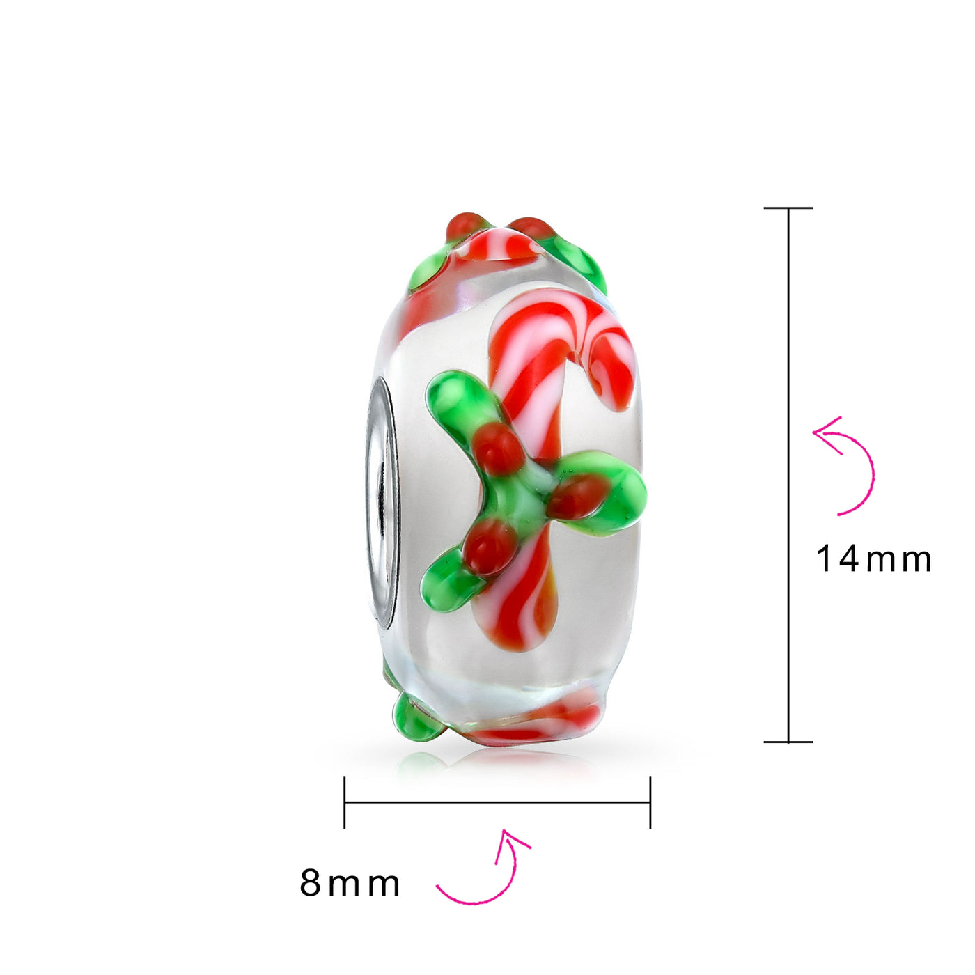 Christmas Charm Bead Red Candy Cane Peppermint Murano Glass for Bracelets