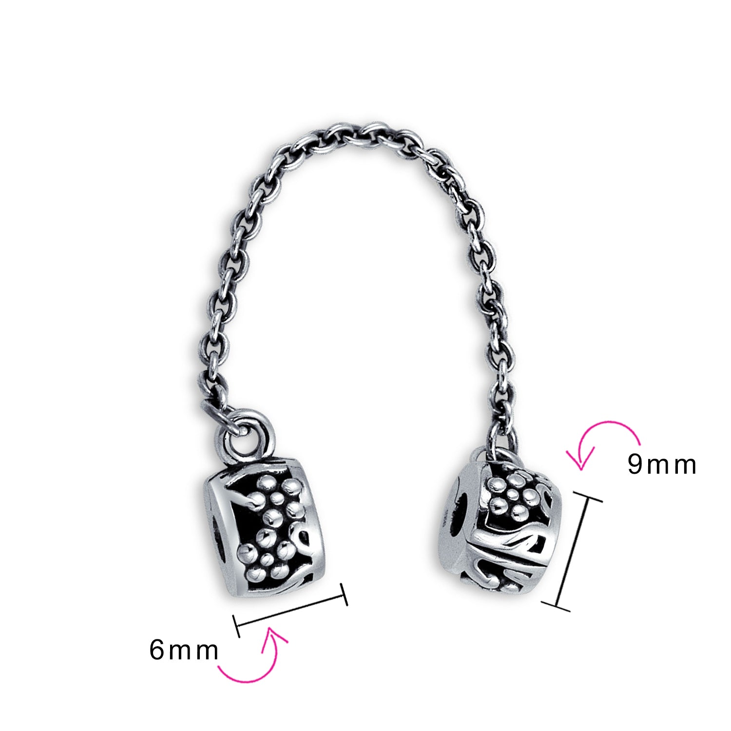 .925 Sterling Silver Double Safety Chain Spacer Stopper Daisy Flower Charm Bead for Bracelet