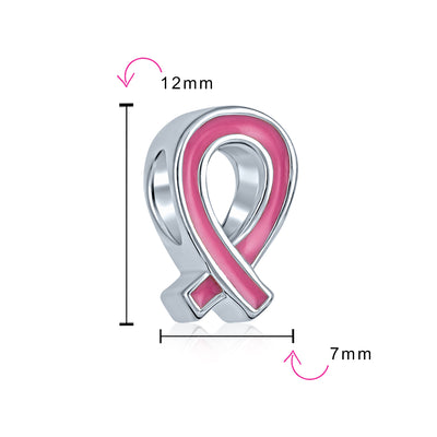 Set of 3 Breast Cancer Survivor Pink Ribbon Glass Spacer Charm Bead Silver Core