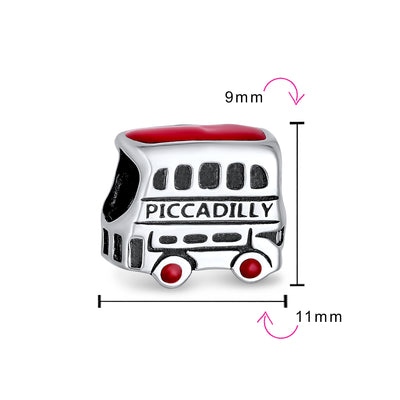 Set of 2 London Big Ben and Double Decker Bus Charm Bead Sterling Silver