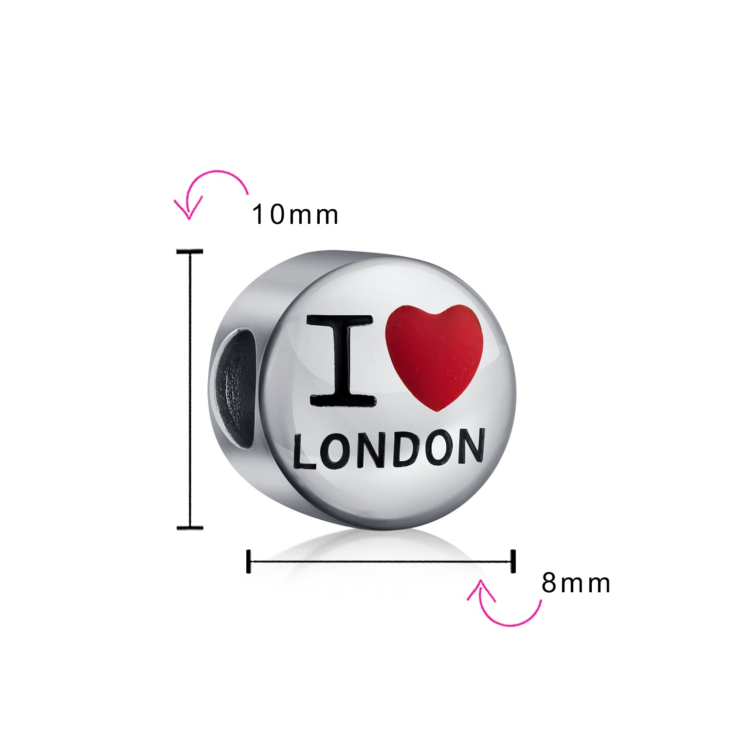 Travel I Love London England Charm Bead .925 Sterling Silver for Bracelet