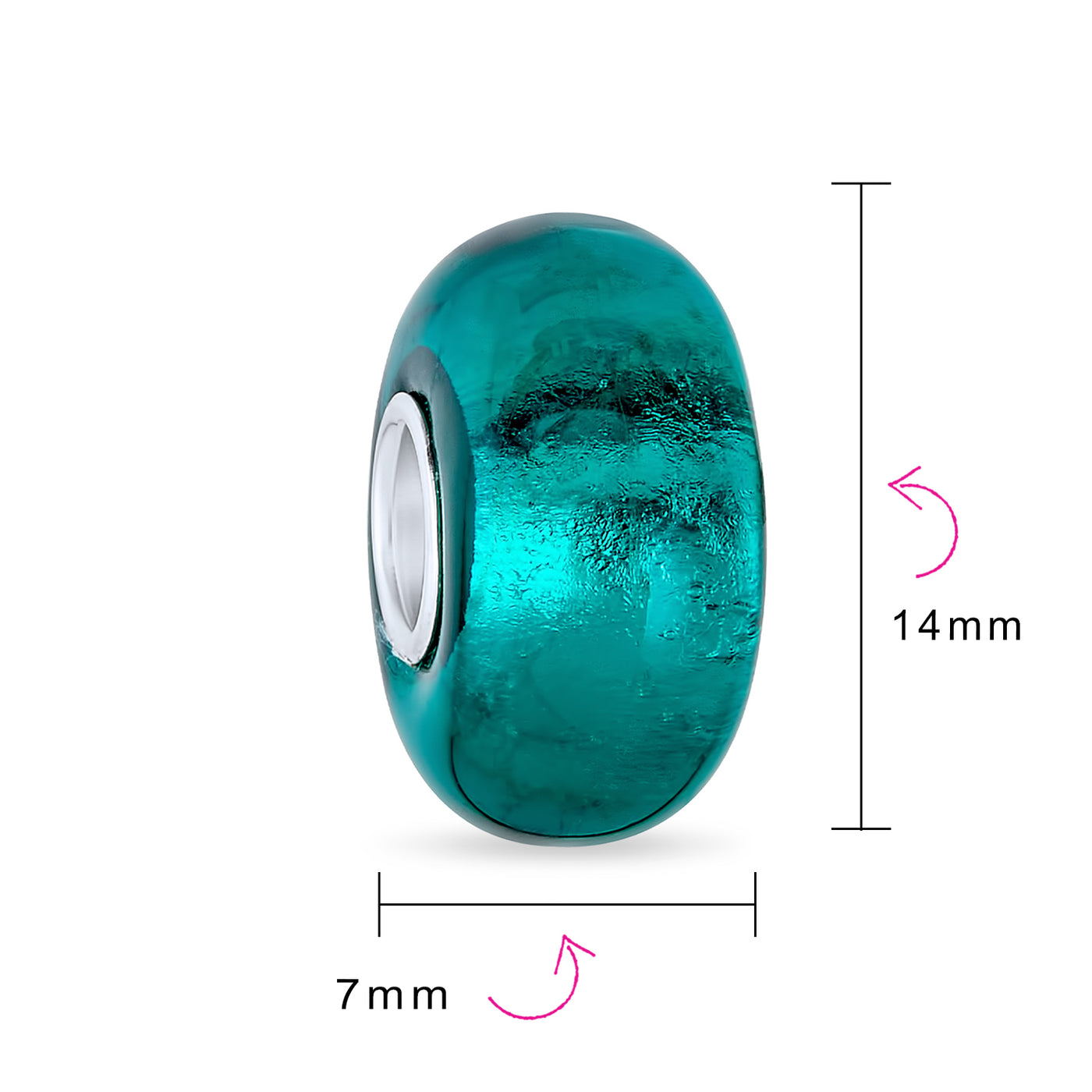 Set of 2 Translucent Solid Teal Blue Green Glass Charm Bead Sterling Silver Core