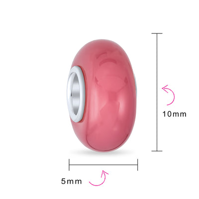 Set of 3 Breast Cancer Survivor Pink Ribbon Glass Spacer Charm Bead Silver Core