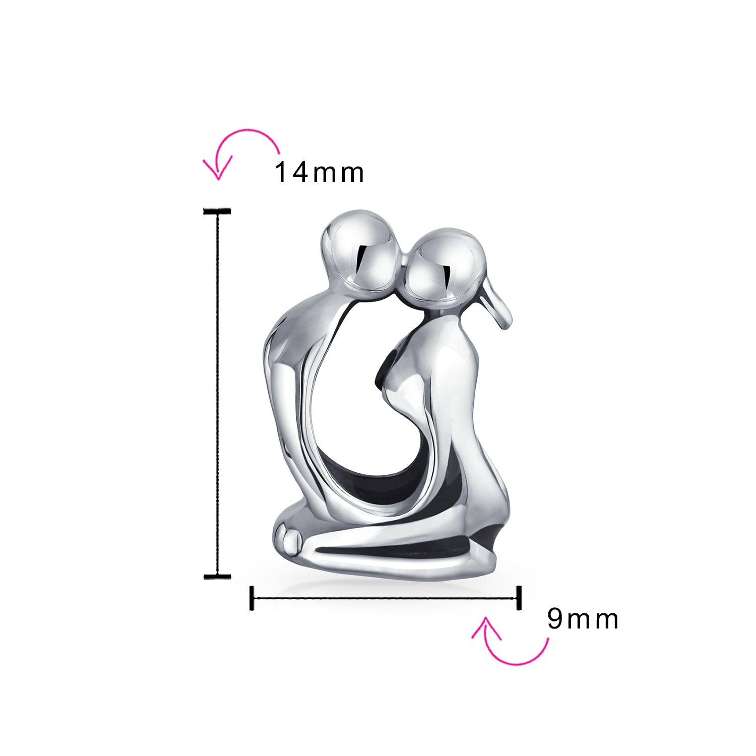 .925 Sterling Silver Couples Kissing Lovers Sculpture Charm Bead for Bracelet