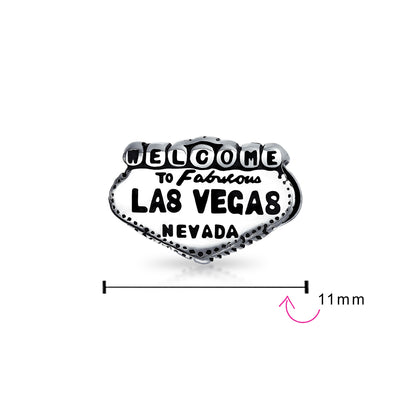 Set of 2 Welcome to Las Vegas and Poker Ace of Hearts Charm Bead Sterling Silver