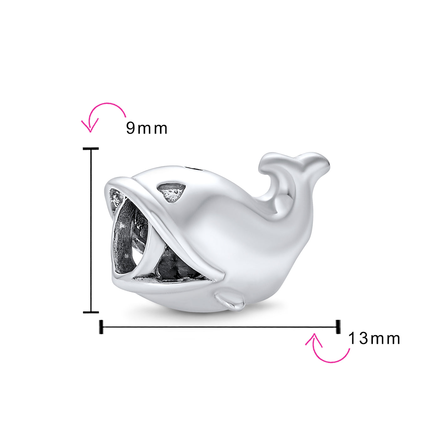 Set of 2 Nautical Ocean Whale Charm Bead Glass Oxidized Sterling Silver