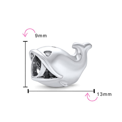 Set of 2 Nautical Ocean Whale Charm Bead Glass Oxidized Sterling Silver