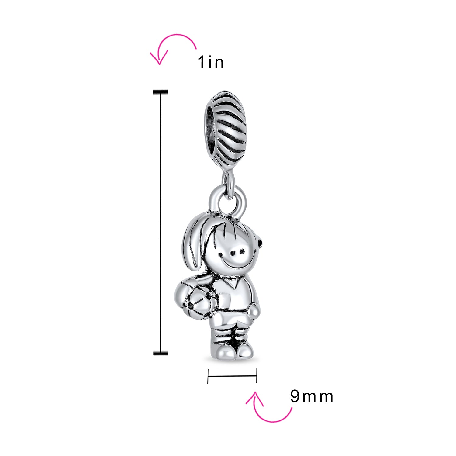 .925 Sterling Silver Personalized Cartoon Cheerleader Soccer Player Dangle Charm Bead for Bracelet