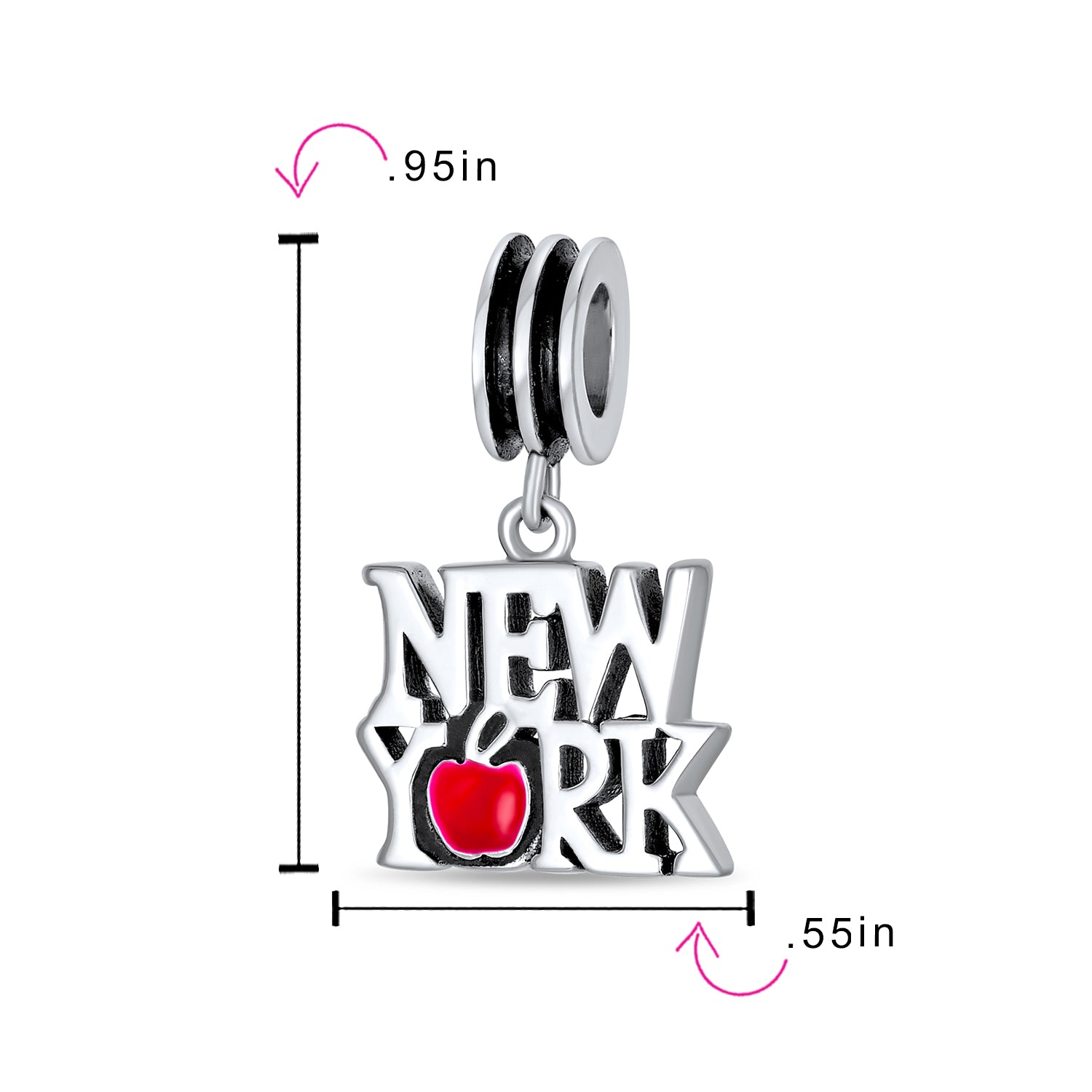 Big Apple Travel Vacation I Love New York Dangle Charm Bead .925 Sterling Silver For Bracelet