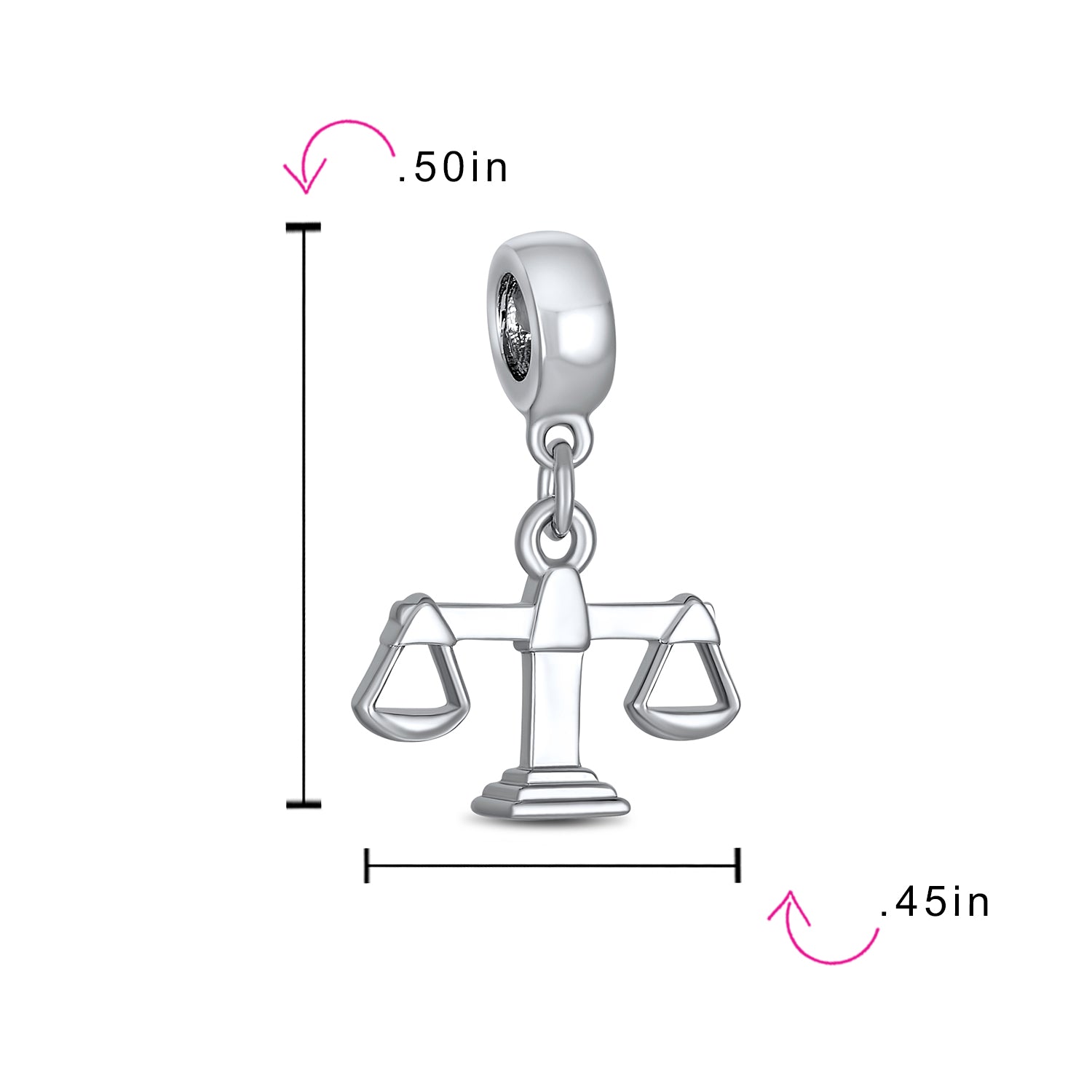 Sterling Silver Judge Lawyer Scales Of Justice Libra Zodiac Sign Dangle Charm Bead for Bracelet
