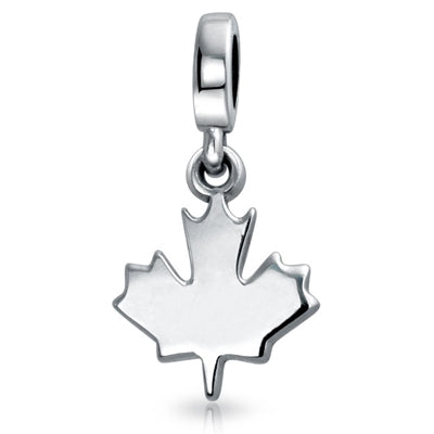Canada Symbol Maple Leaf Dangle Charm Bead .925 Sterling Silver For Bracelet