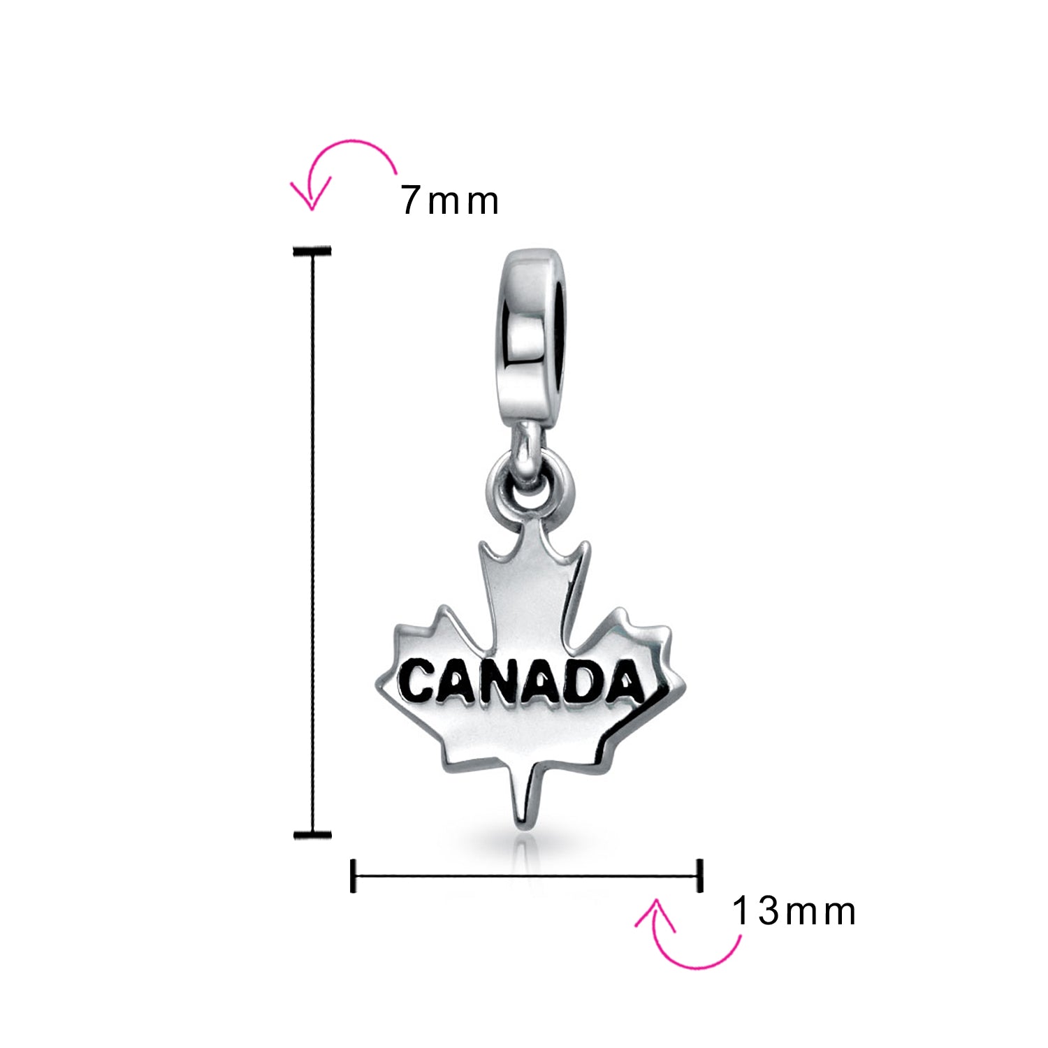 Canada Symbol Maple Leaf Dangle Charm Bead .925 Sterling Silver For Bracelet