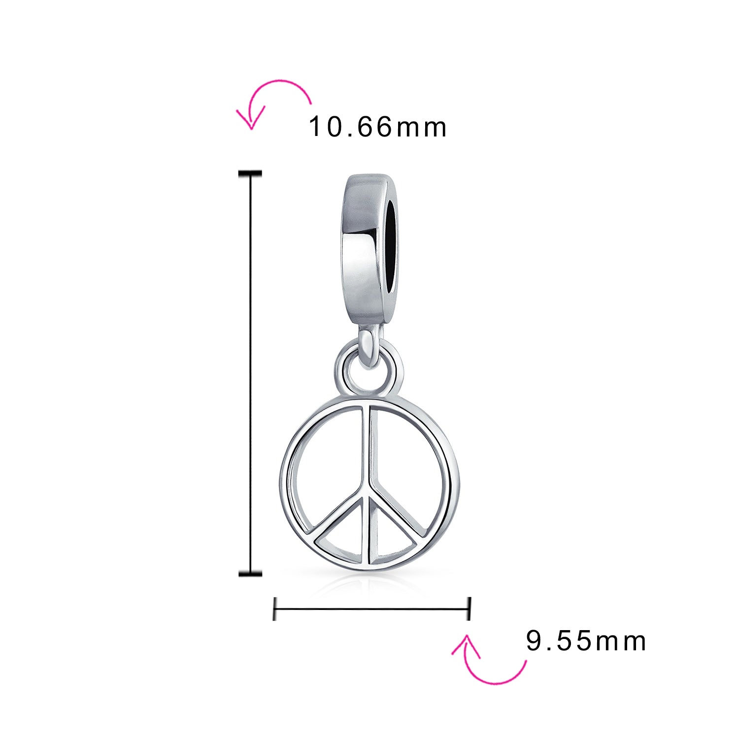 .925 Sterling Silver Inspirational Symbol Of World Peace Sign Dangle Charm Bead for Bracelet