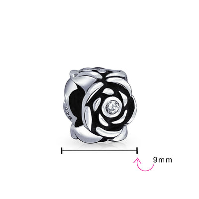 Set of 2 Heart Grandma Dangle & Flower Garden Black Rose Charm Bead Silver