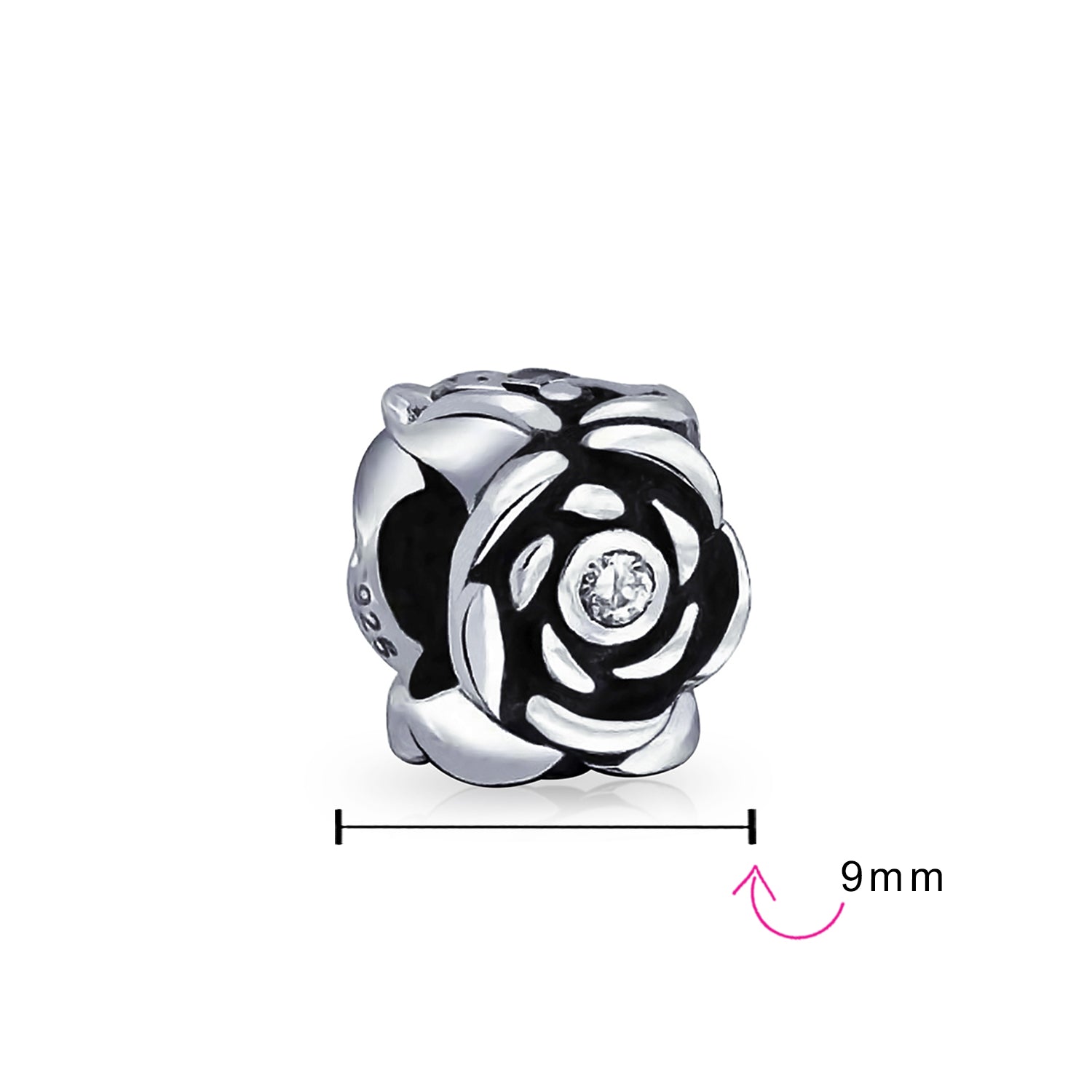 Sterling Silver Grandma Heart Dangle & Flower Black Rose Grandmother Charm Bead for Bracelet (Set)