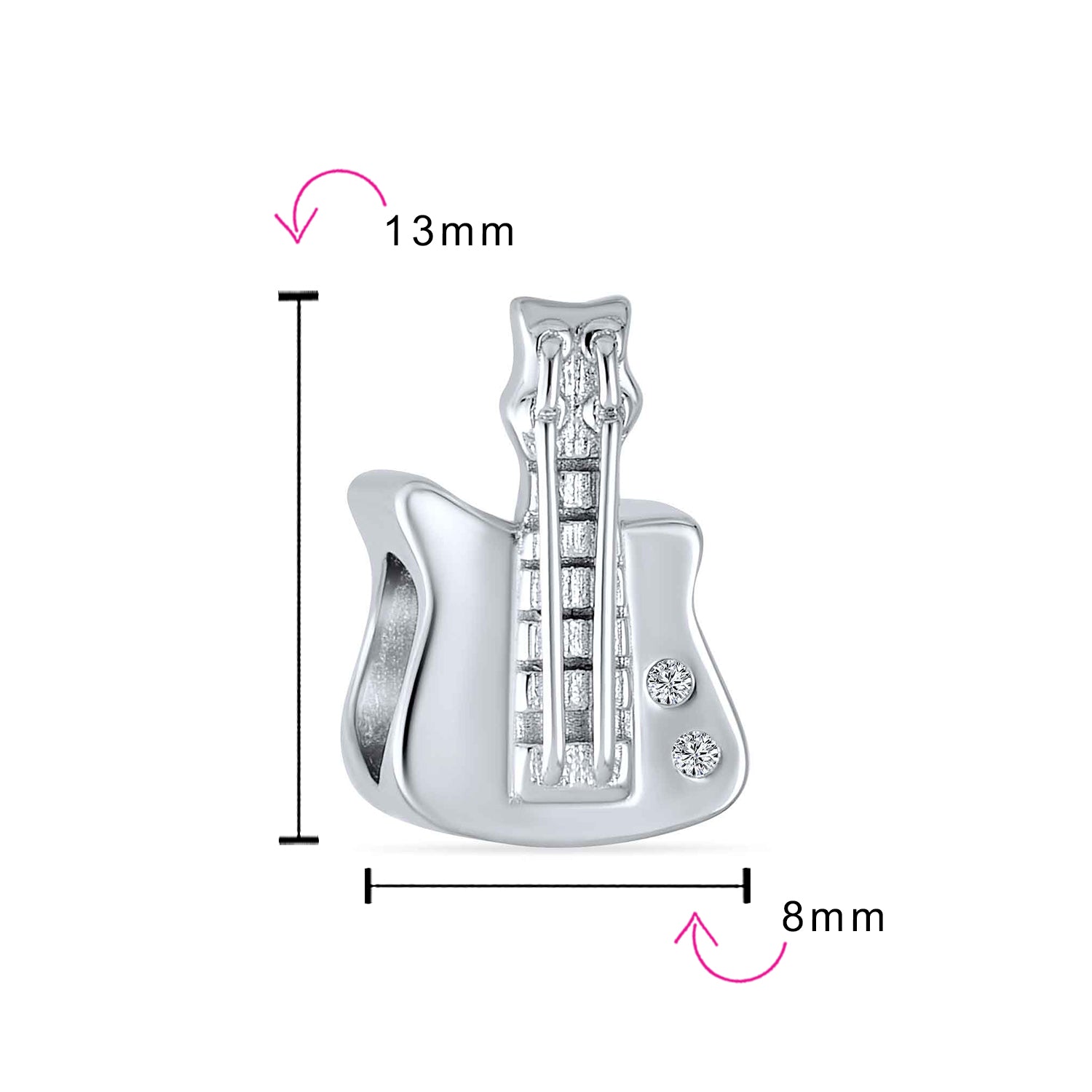 .925 Sterling Silver Music Student Musician Rock Star Electric Guitar Charm Bead for Bracelet