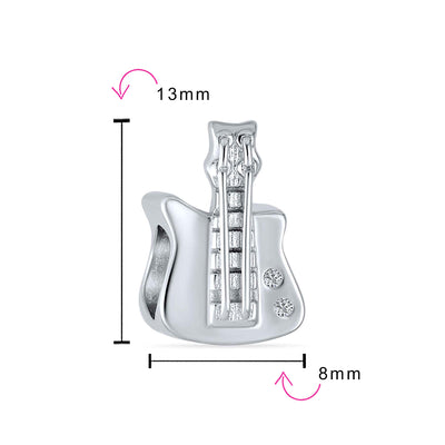 Set of 2 Music Notes G Clef & Electric Guitar Charm Bead Sterling Silver